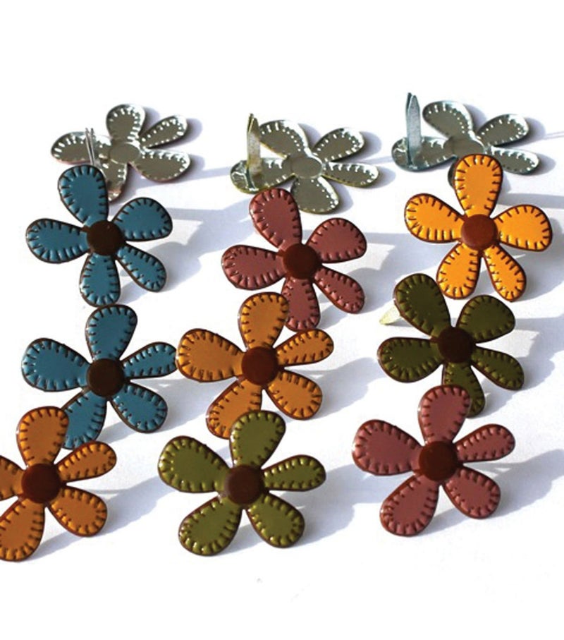 Eyelet Outlet Shape Brads 12/Pkg-Stitched Flowers-Fall  Multi